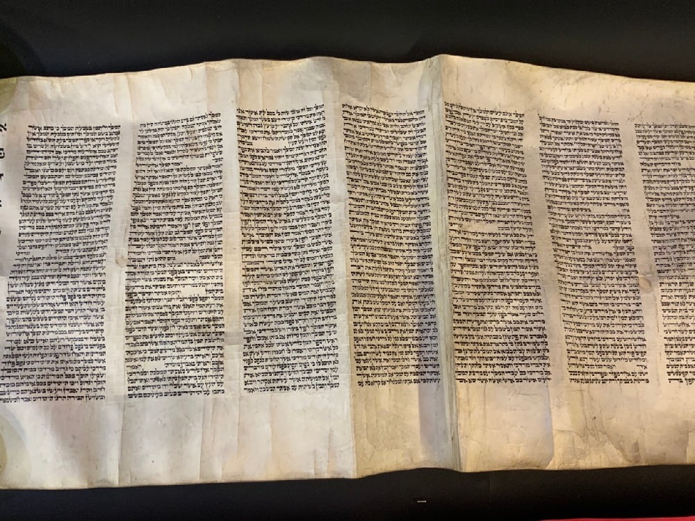 Esther Scroll Megillah, 19th c. Judaica. Warsaw Poland: Megillah Scroll on Parchment paper. Family scroll dating to 19th century Warsaw Poland. Dimensions: 21” H x 64” L overall. Good Condition, Please See Preview Photographs