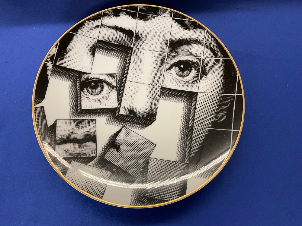 Rosenthal Fornasetti Porcelain Plate "Motiv 33": Fornasetti porcelain plate. "Tema E Variazoni Motiv 33"Rosenthal, GermanyDimensions: 9 1/4" diameter.