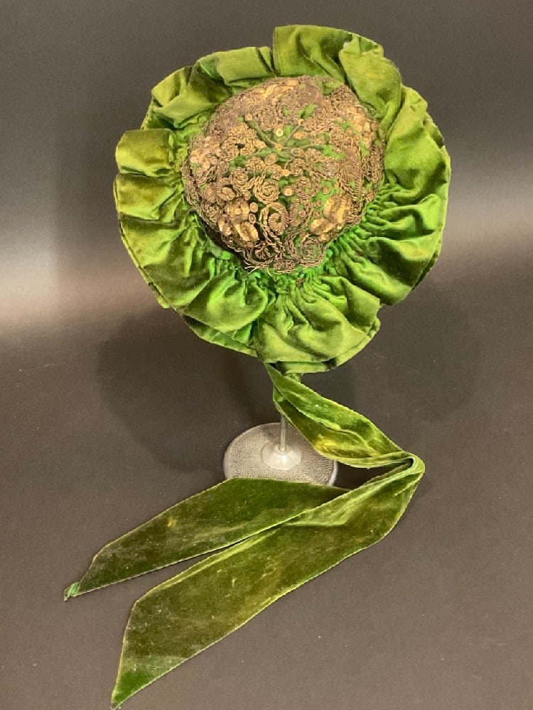 Antique French Green Velvet & Gold Embroidered Hat (1 of 5)