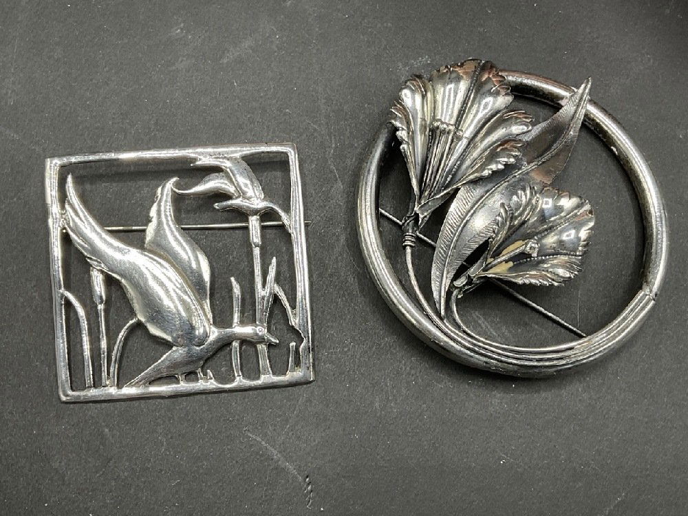Two (2) Large Art Deco Sterling Silver Brooches (1 of 3)