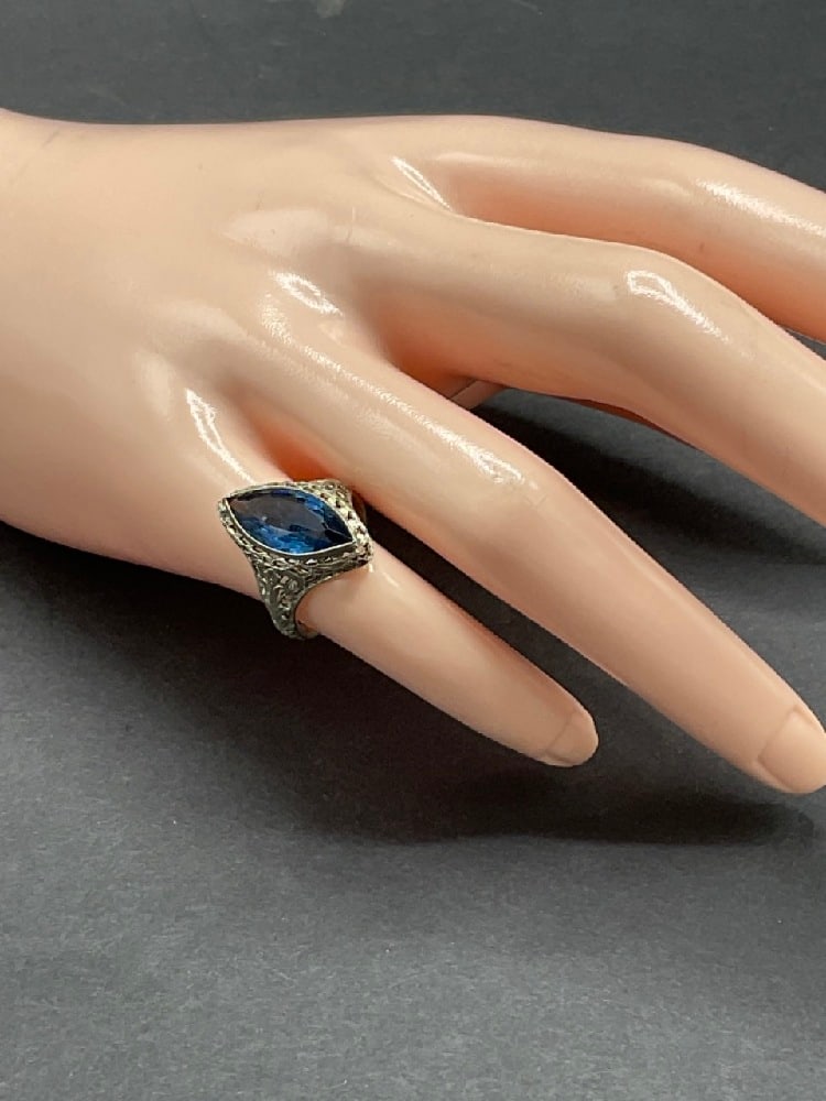 14K White Gold Filigree Ring with Blue Stone (1 of 4)