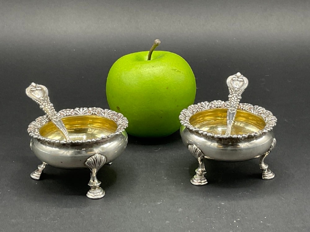 Two (2) Tiffany & Co Sterling Silver  Footed Salts w/ Spoons (1 of 6)