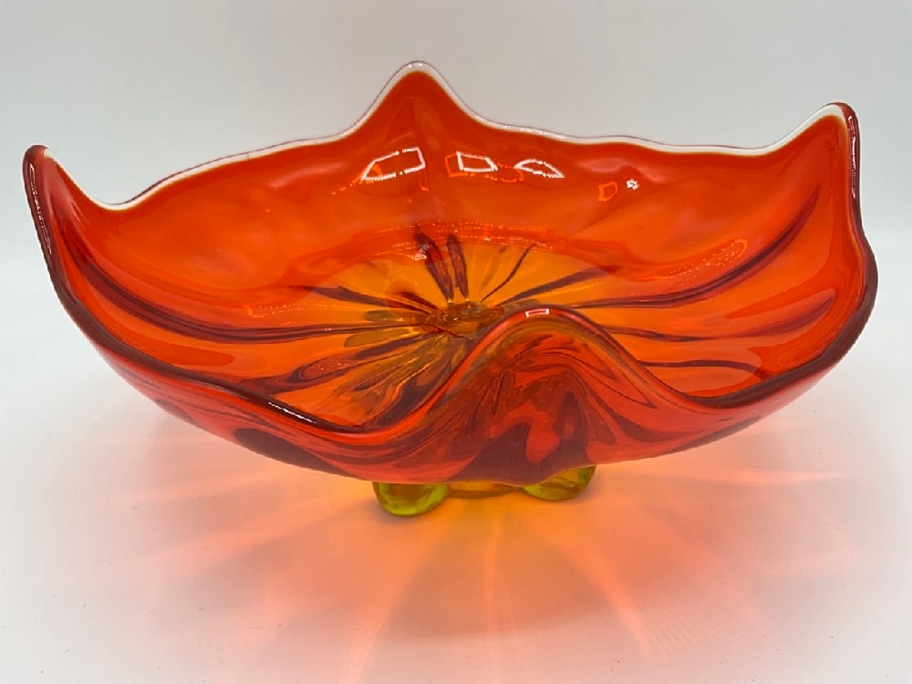 Vintage Viking Amberina Glass Footed Four Square Platter (1 of 4)