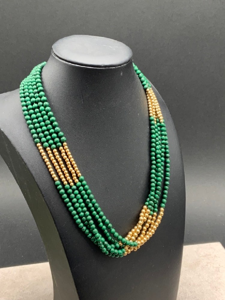Five (5) Strand 14K Gold and Malachite Bead Necklace (1 of 4)