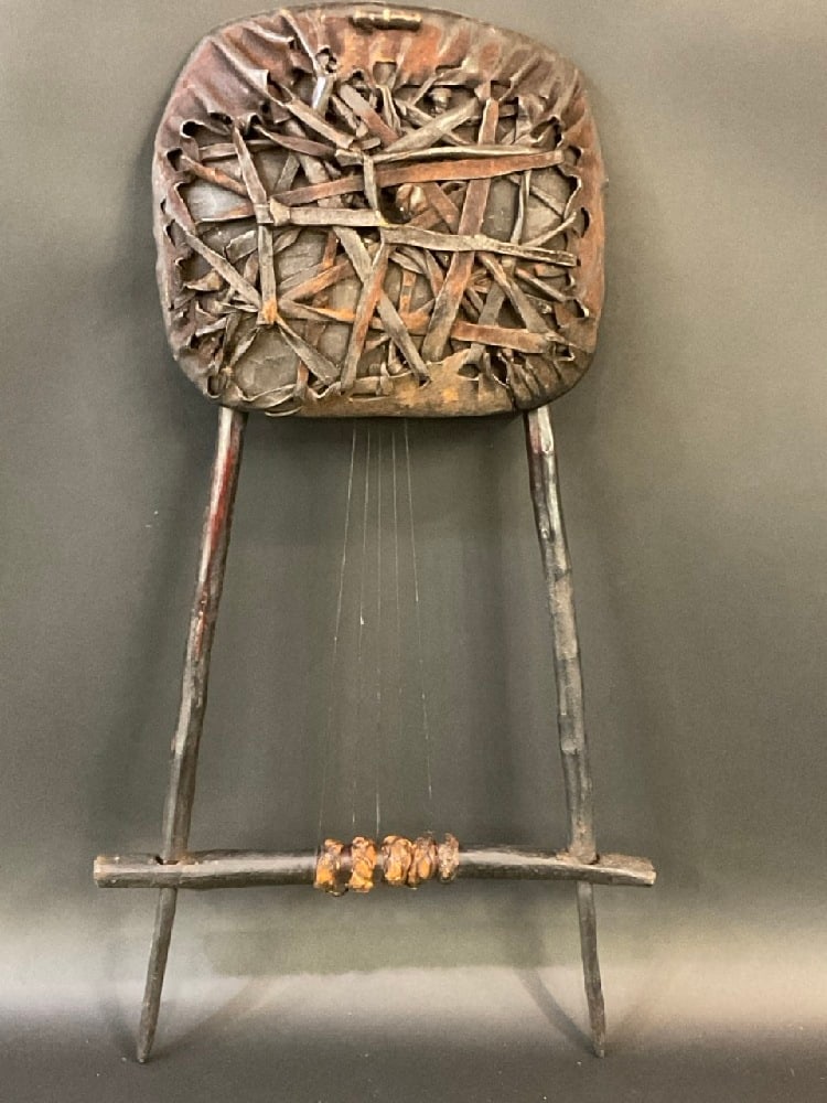 African Ethiopian Five String Harp: African Ethiopian Five String Harp.Dimensions: 28 1/2” x 15”