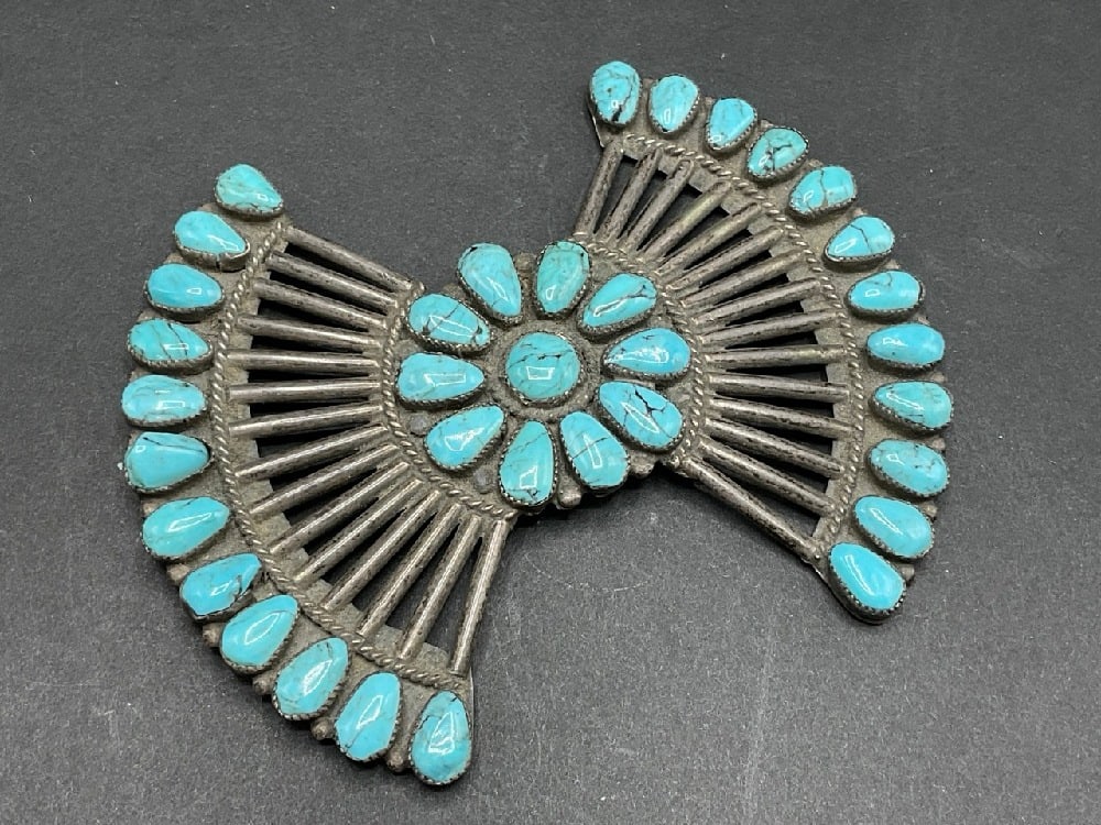 BTC Navajo Kingman Large Turquoise and Silver Brooch: BTC Navajo Kingman Large Turquoise and Silver Brooch.'Dimensions: 3 1/4” x 4”Total weight: 48 grams