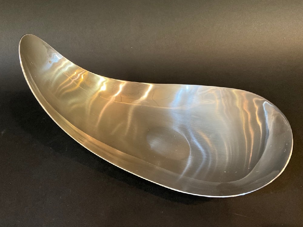 George Jenson Stainless Modern Design Bowl Made in Denmark: Dimensions: 4” x 8 1/2” x 5” Slightly pitted