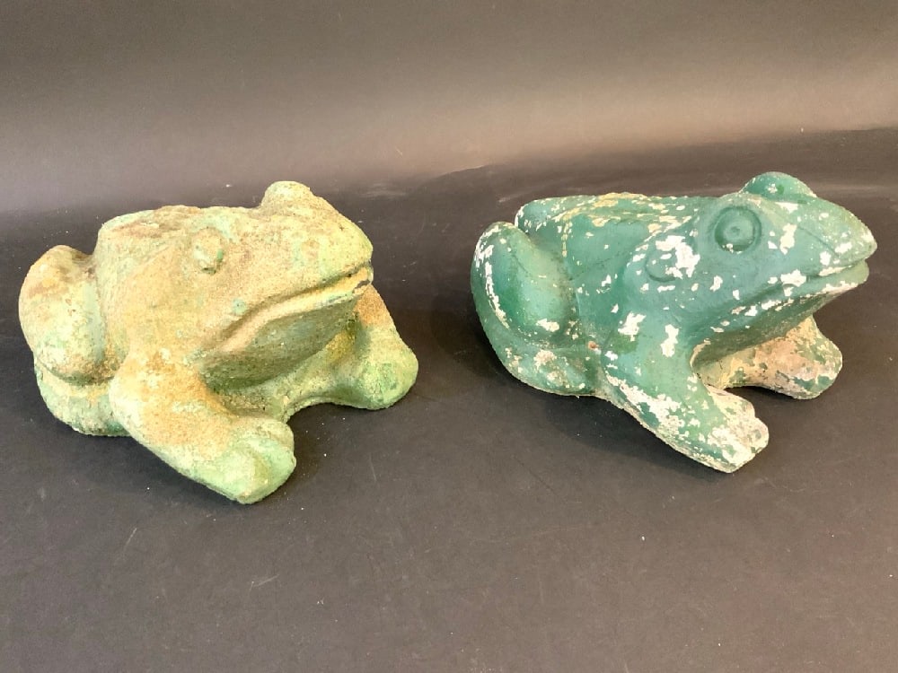Two Outdoor Concrete Garden Frogs: Two Outdoor Concrete Garden Frogs.Dimensions: 6” x 7” x 11”