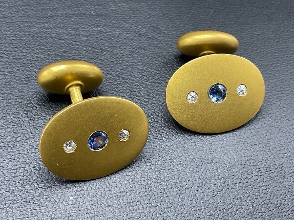 Fine 14K Diamond and Blue Sapphire Men's Cufflinks (1 of 4)