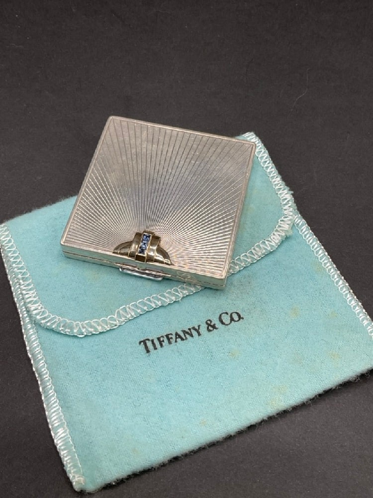 Tiffany & Co. Sterling Silver & 14K Blue Sapphire  Art Deco Compact (1 of 6)