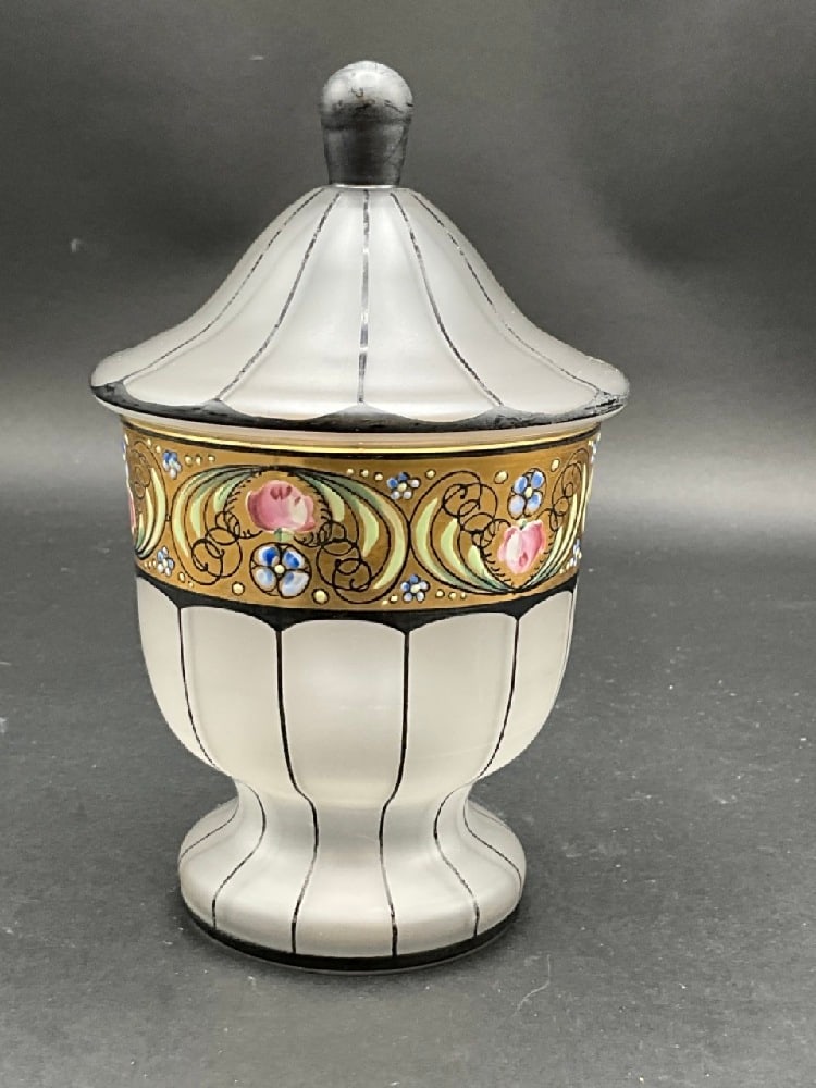 Czech Glass Art Deco Handpainted Candy Jar (1 of 5)