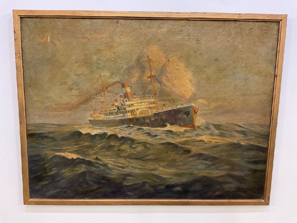 1930's Ship at Sea Oil Painting (1 of 5)