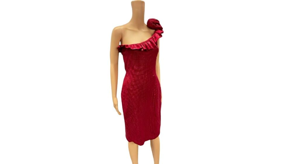 St. John Evening Wild Fire Red Off The Shoulder Dress NWT $1995.00 (1 of 11)