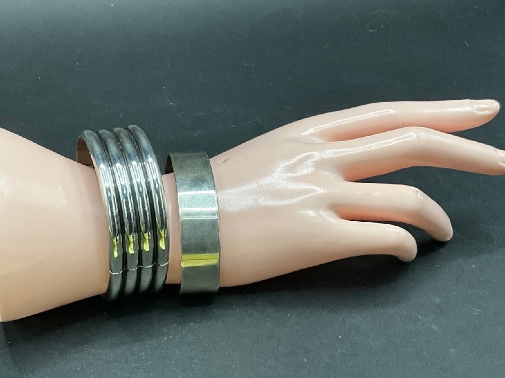 Sterling Silver Clamper and Cuff Bracelets: Sterling Silver Clamper and Cuff Bracelets. Total weight: 2.50 T oz or 78 grams