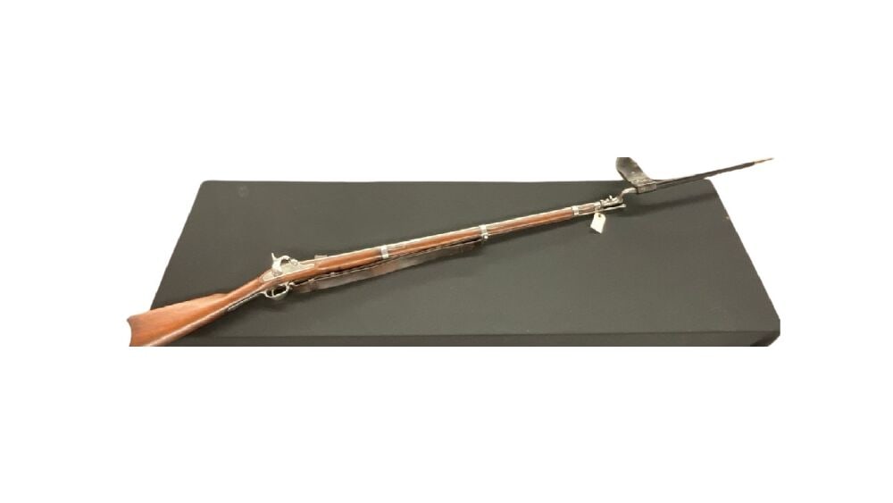 1862 Springfield Bayonet, Scabbard and Sling: 1862 Springfield Bayonet, Scabbard and Sling. Dimensions: 54” and 75 1/2”