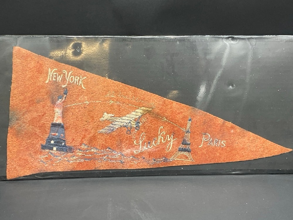 Rare Pennant Lindbergh Flight New York to Paris: Rare Pennant Lindbergh Flight New York to Paris. Dimensions: 9 1/4” x 20”