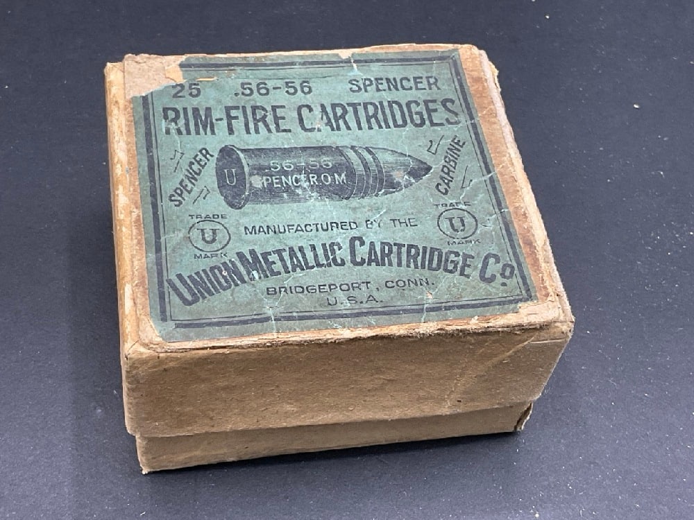 Spencer Carbine .56-56 Rimfire Cartridges: Spencer Carbine .56-56 Rimfire Cartridges. Made by Union Metallic Cartridge Company Bridgeport, CT 20 Pieces.