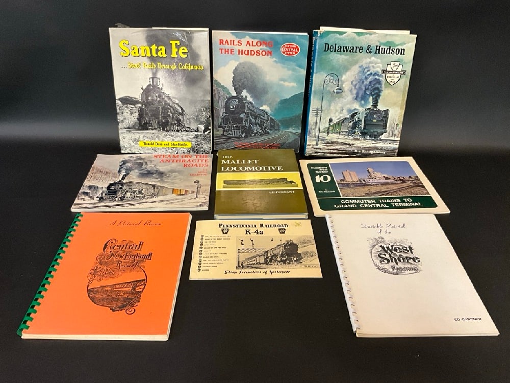 Nine (9) Steam and Train Locomotive Book Grouping: Nine (9) Steam and Train Locomotive Book Grouping.Santa Fe Steel Rails through California by Donald Duke and Stan Kistler, Rails Along The Hudson designed and edited by Thomas M. Crawford and Frederic