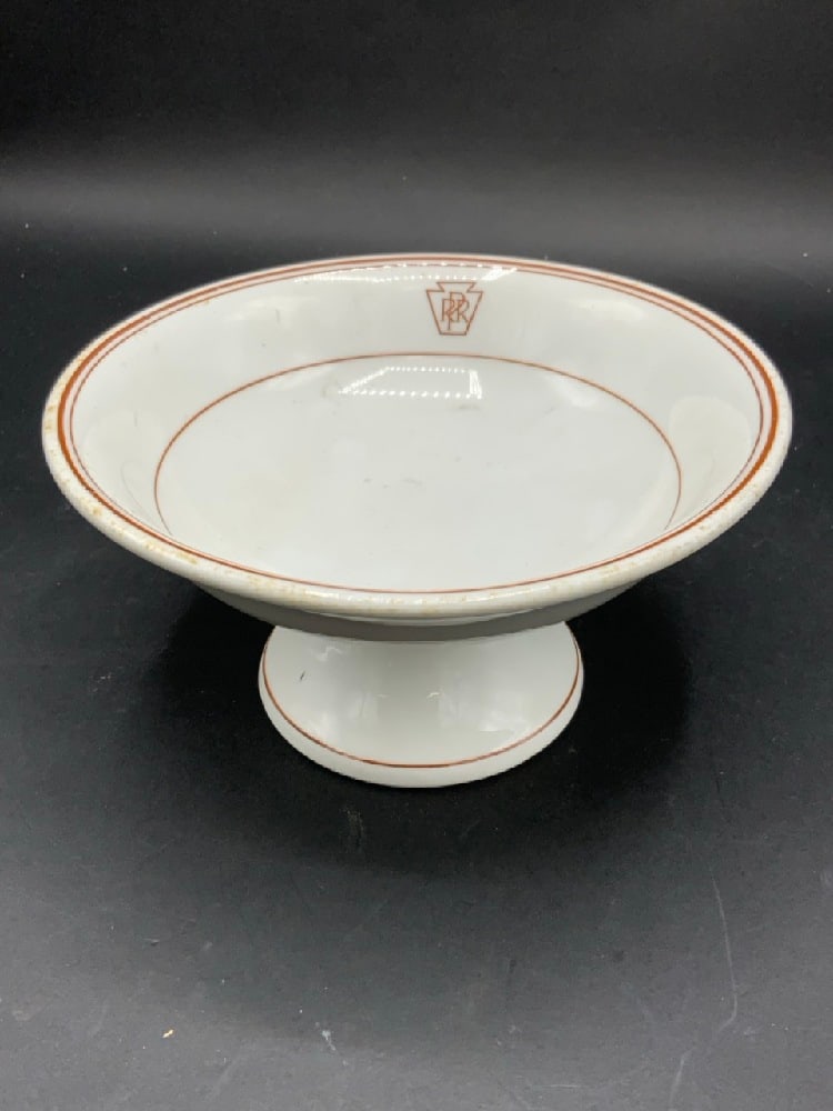 Pennsylvania Railroad Restaurant Ware Pedestal Bowl: Pennsylvania Railroad Railroad Dining Car China. One pedestal bowl. Please note there is some staining.