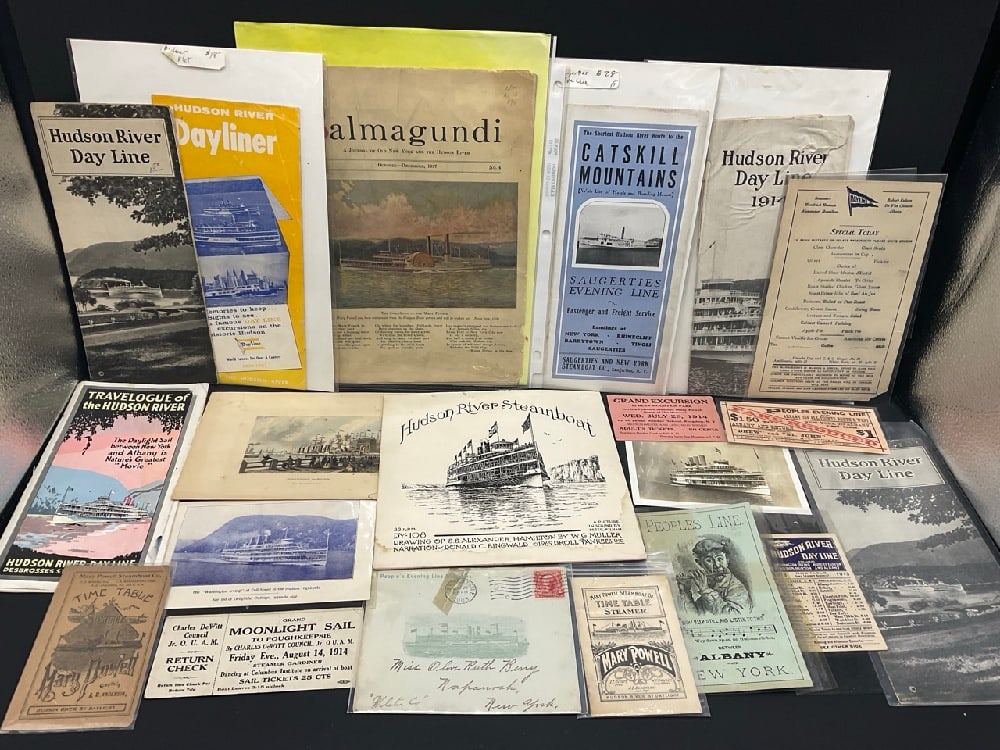 Hudson River Day Line Ephemera: Hudson River Day Line Ephemera including...Early 1900’s Mary Powell INC. Times Table, Alexander Hamilton 33rpm Record etc.