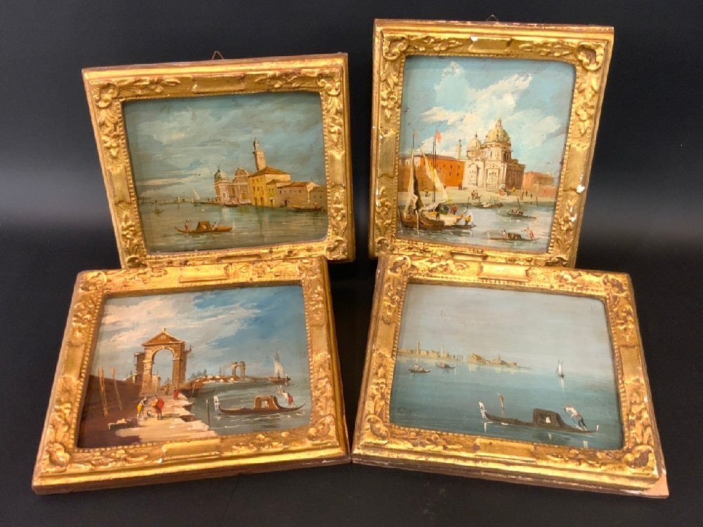 Four (4) Contemporary Oil On Board Venetian Oil Paintings (1 of 9)