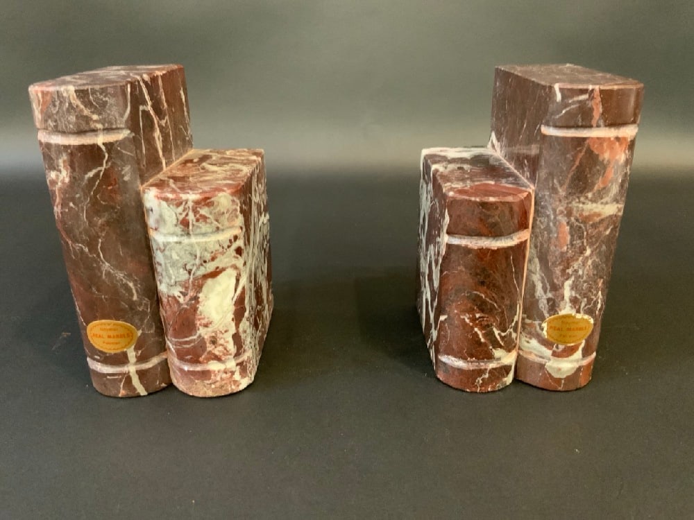 A Pair, Red Marble Bookends (1 of 3)