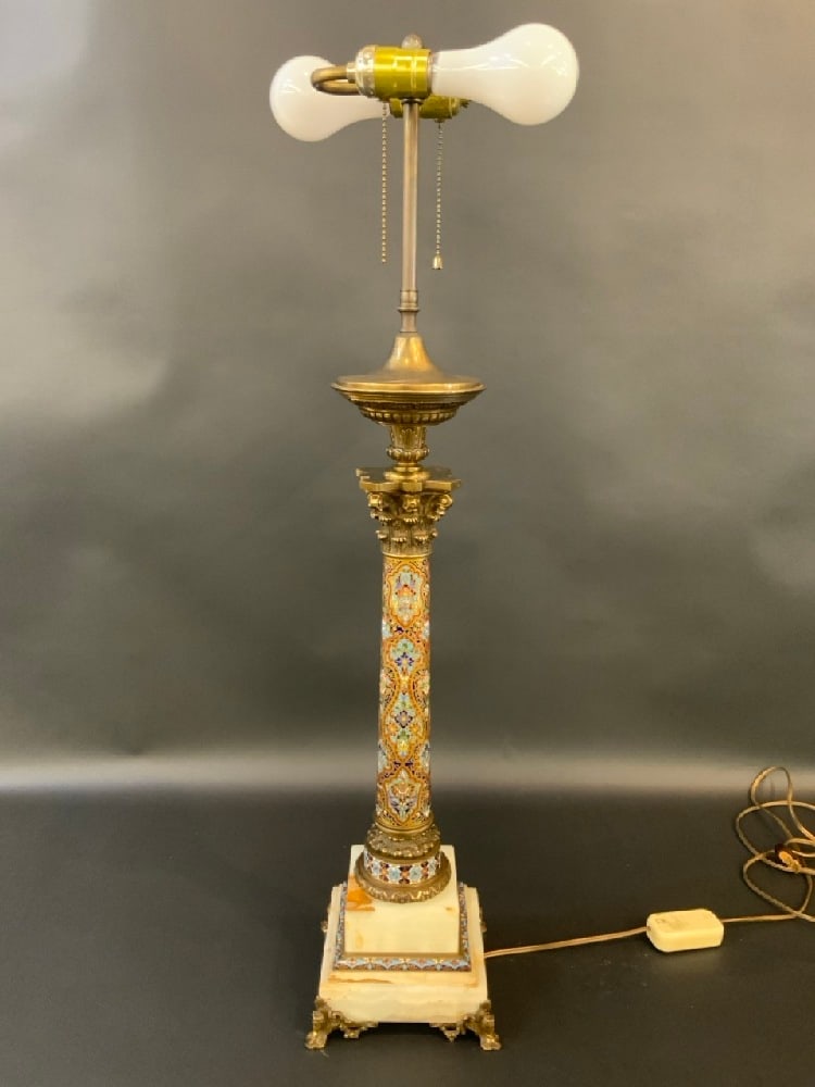 French Champleve Enameled Column Table Lamp (1 of 10)