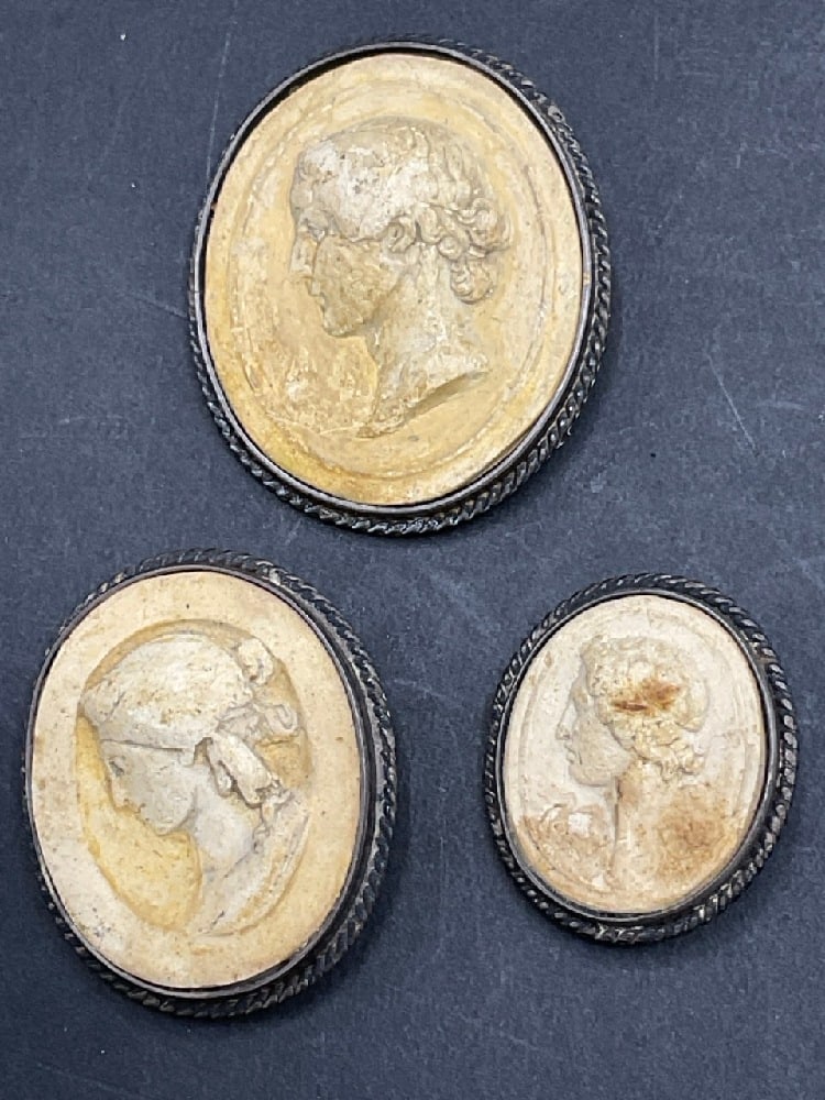Three Antique Lava Cameos in Sterling Silver Mounts (1 of 6)