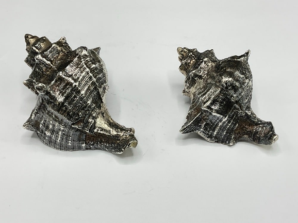 Luigi Sfriso Venice .800 Silver Conch Shells: Luigi Sfriso Venice .800 Silver Conch Shells. Total weight: 6.88 troy ounces. Dimensions: 3 1/4” x 1 1/2”