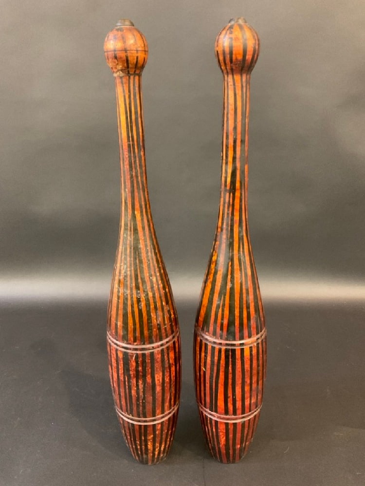 Two (2) Vintage Black Stripped Juggling Pins (1 of 3)