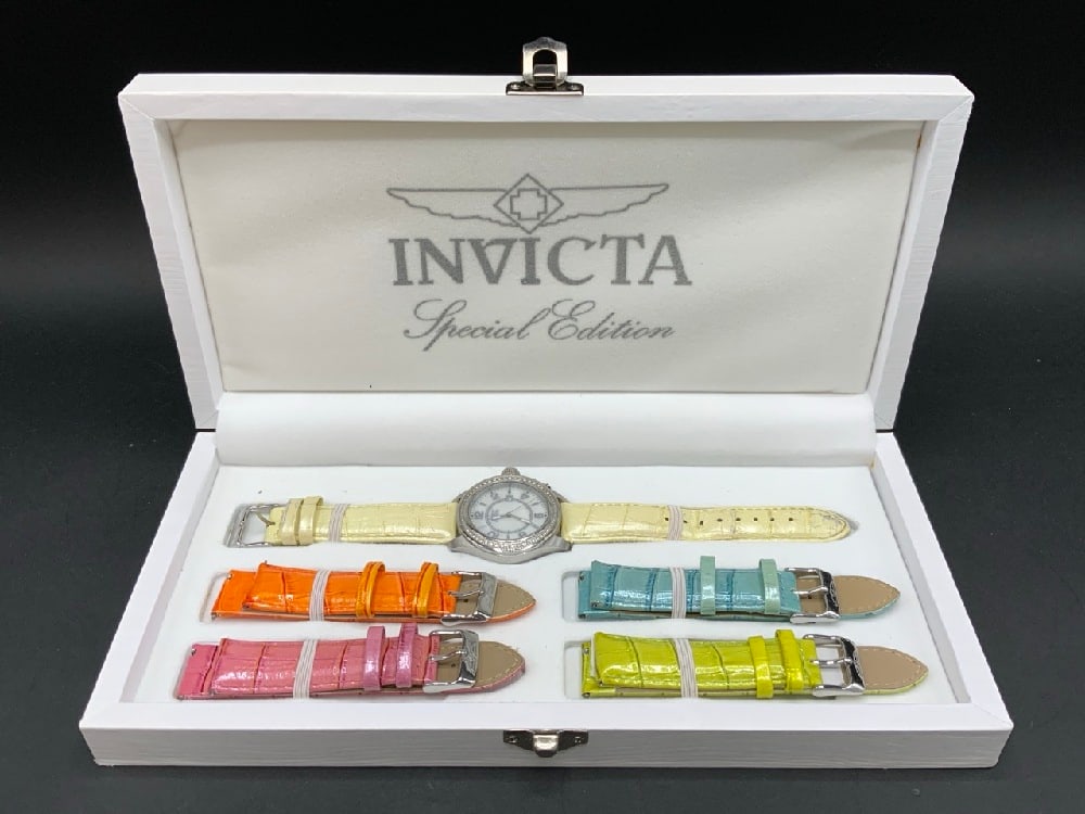 Invicta Special Edition Ladies Watch Set: Model No. 12409 100 M Water Resistant 1 Watch Face 5 Assorted Bands — 7.5”