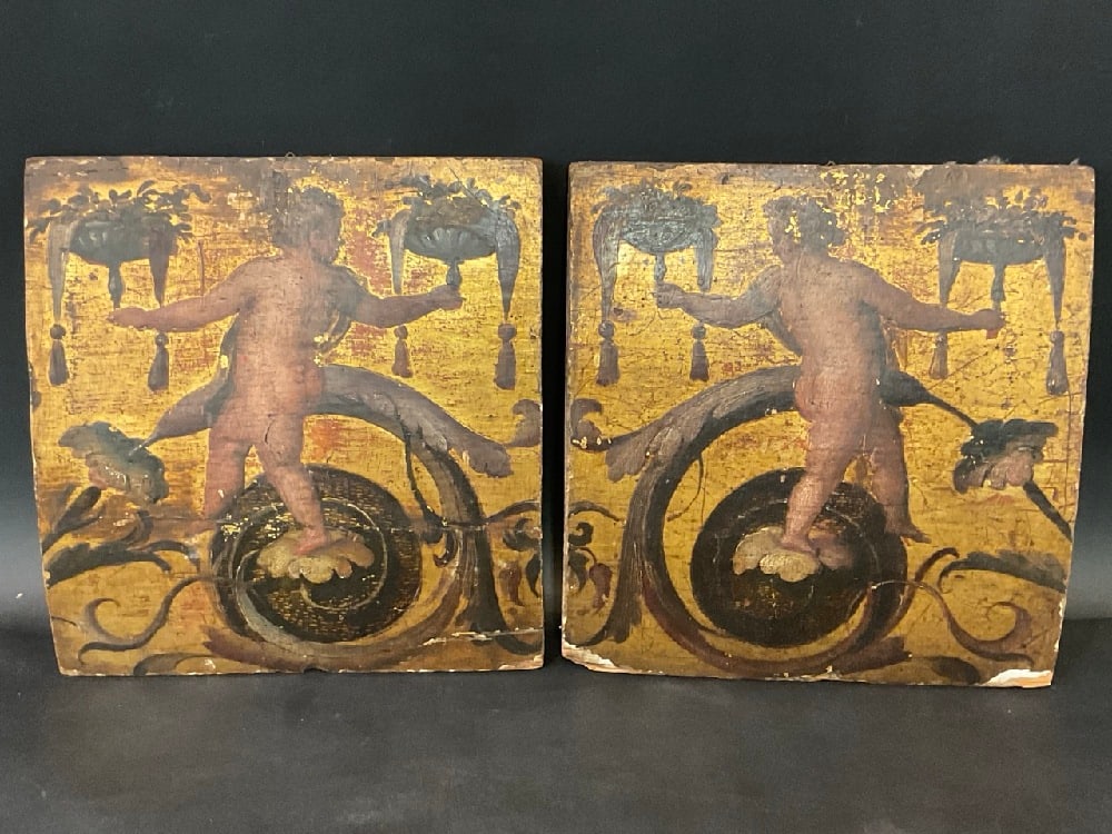 Two (2) Italian Hand Painted Gold Gilt Architectural Panels (1 of 5)
