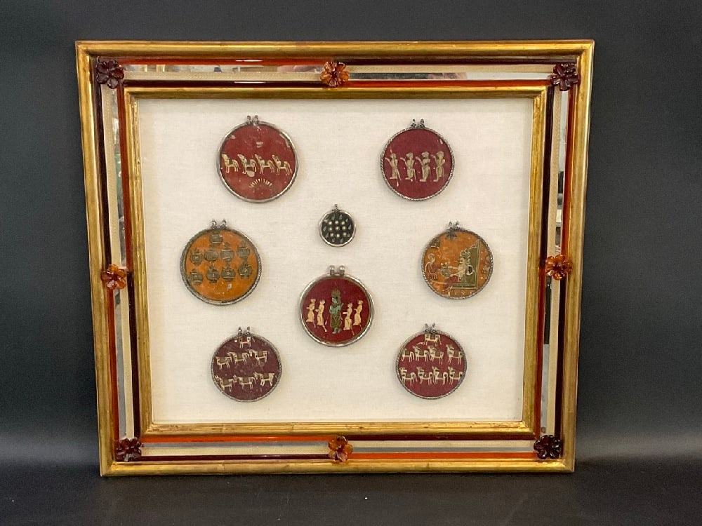 Antique Ganjifa Hindu Playing Cards, Hand Painted Glass (1 of 7)