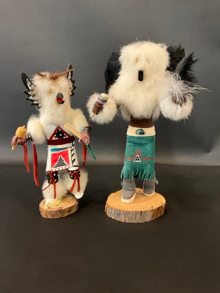Two (2) Signed Native American Navajo Hand Painted Carved Owl Kachina Dolls (1 of 12)