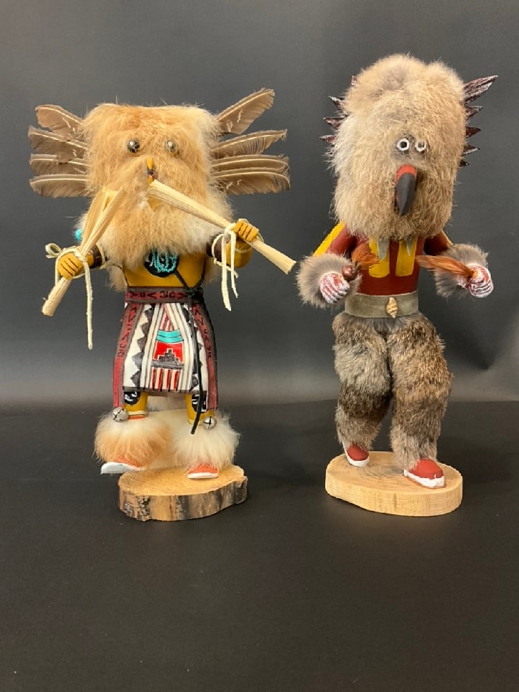 Two (2) Signed Native American Navajo Hand Painted Carved Owl Kachina Dolls (1 of 14)