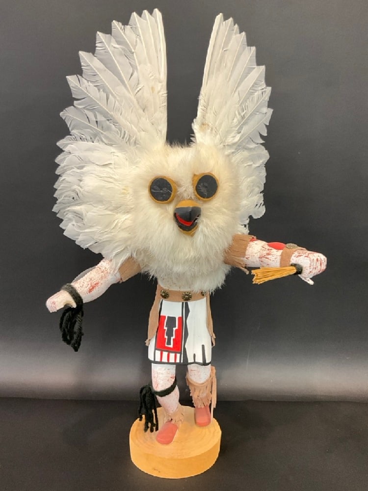 Signed Native American Navajo Hand Painted Carved Owl Kachina Doll (1 of 10)