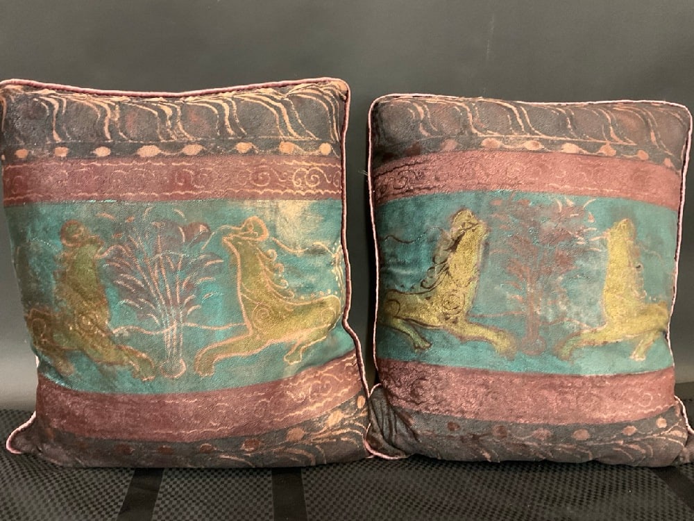 Two (2) Italian Silk Square Hand Painted Sofa Throw Pillows (1 of 5)