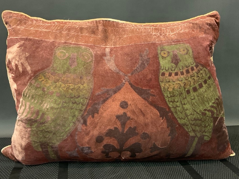 Oversized Italian Silk Hand Painted Owl Sofa Throw Pillow (1 of 4)