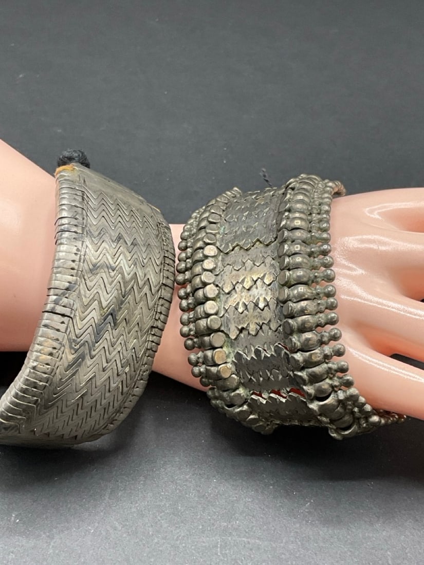 Two (2) Indian Silver Tribal Bracelets (1 of 9)