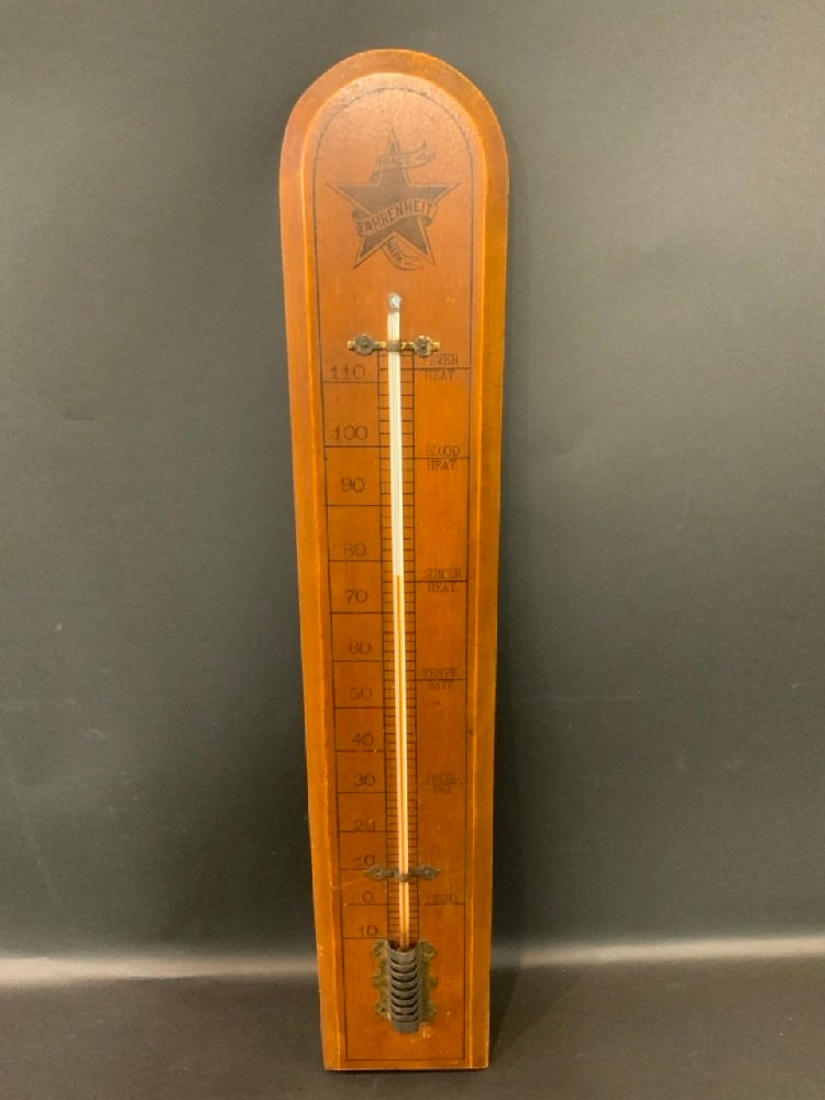 Antique Trade Fahrenheit Mark Hanging Wall Thermometer: Antique Trade Fahrenheit Mark Hanging Wall Thermometer Dimensions: 24” x 4 1/4”