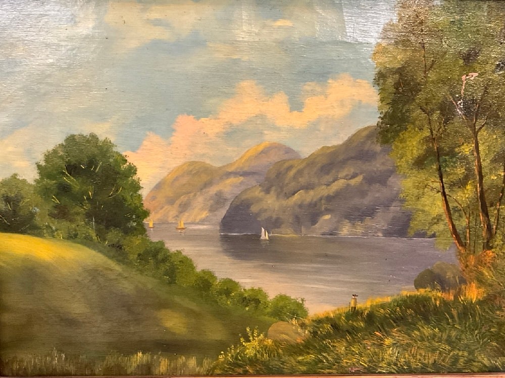 Hudson River School Oil Painting: Hudson River School Oil on Canvas Painting. Dimensions: 28”L x 22” H Frame, 22 1/2” x 16” HGood Condition, Please See Preview Photographs (Small Tear Right Top Right)