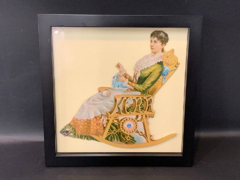 Kerr & Co, Newark, NJ Six Cord Spool Cotton Advertising Sign/Shadowbox: Kerr & co. Newark, NJ Six Cord Spool Cotton Advertising Original Chromolithograph Cardboard Sign. Housed in a shadow box. Dimensions: 14” x 13 3/4” x 2”
