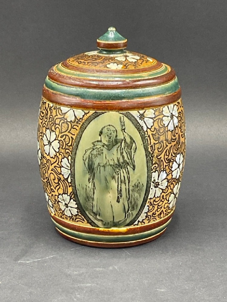 19th Century Doulton Lambeth English Stoneware Tobacco Jar: 19th Century Doulton Lambeth English Stoneware Tobacco Jar. Dimensions: 5.5”x 4”x 4” Please see Photograph Preview