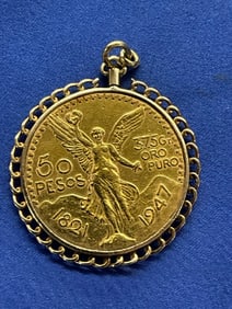 50 Pesos Mexican Gold Coin w/ Frame 1821-1947