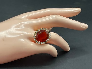 14K Mexican Red Opal and Diamond Ring