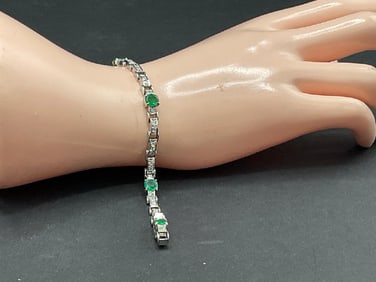 Platinum Diamond and Emerald Bracelet