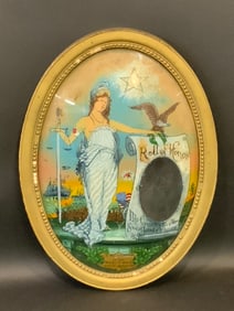 WWI U.S. Reverse Glass Oval Convex Glass Picture Frame