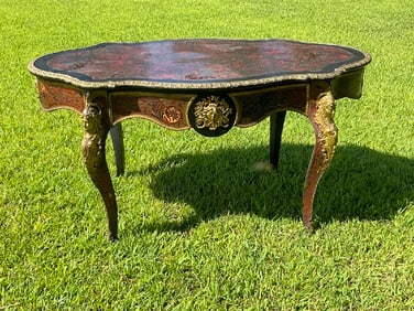 Style of Andre-Charles Boulle French Tortoise Shell Veneered Table