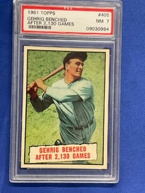 1961 NM 7 #405 Topps Lou Gehrig Benched After 2,130 games PSA
