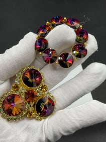 Two (2) Rivoli Glass Vintage Costume Jewelry Brooches